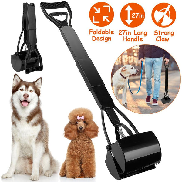 Pet Pooper Scooper Foldable Long Handle Dog Poop Waste Pick Up Rake Grabber Arm