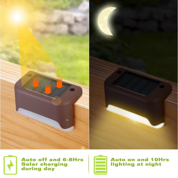 4 Pack Solar Powered LED Step Lights Outdoor Waterproof Dusk To Dawn Sensors