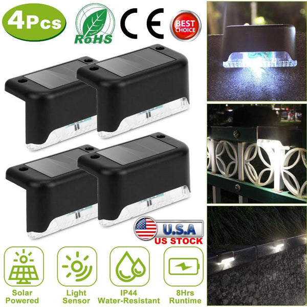 4 Pack Solar LED Step Lights Outdoor Dusk To Dawn Sensors Fence Lamps Stairs Yard Railing