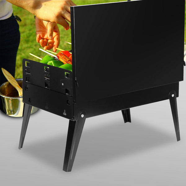 Small Portable Charcoal Grill Foldable BBQ Suitcase Grill Shelf For Outdoor Camping Picnics Garden Grilling