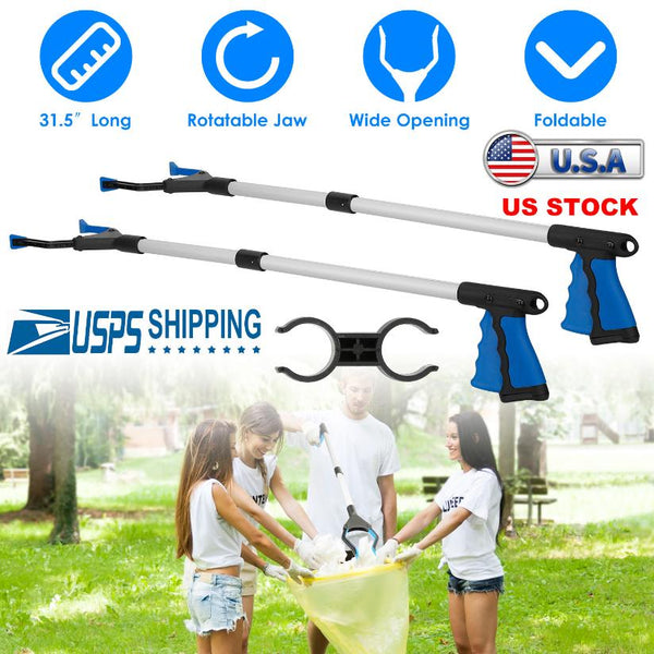 2 Pack 31.5” Folding Grabber Pick up Reaching Tool Hand Grip Heavy Duty Aid Trash Stick Litter Picker