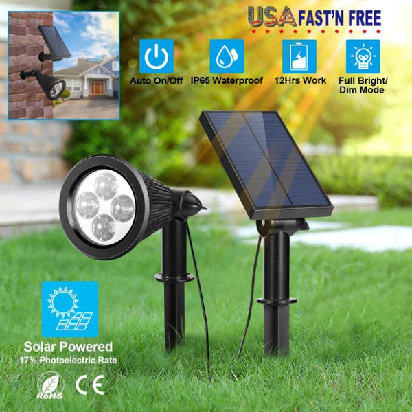 Solar Powered Spotlight Dusk To Dawn Light Wall Path Lawn Garden Lamp Waterproof