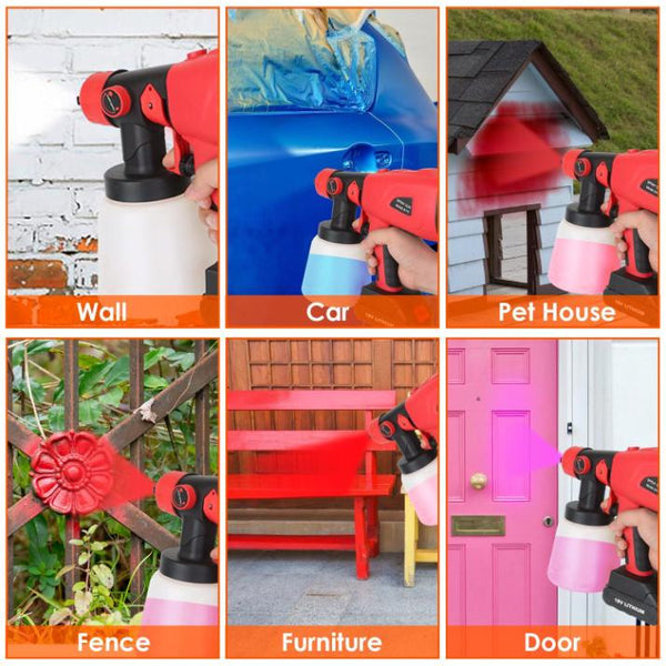 Portable Battery Powered Electric Paint Sprayer Spray Painting Gun Adjustable w/ Nozzles