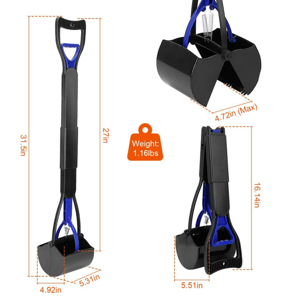 Pet Pooper Scooper Foldable Long Handle Dog Poop Waste Pick Up Rake Grabber Arm