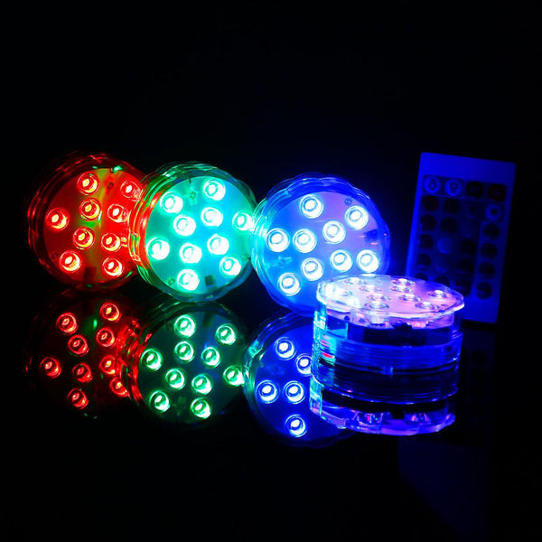4Pcs Submersible RGB LED Lights Waterproof Underwater Color Changing Remote Control