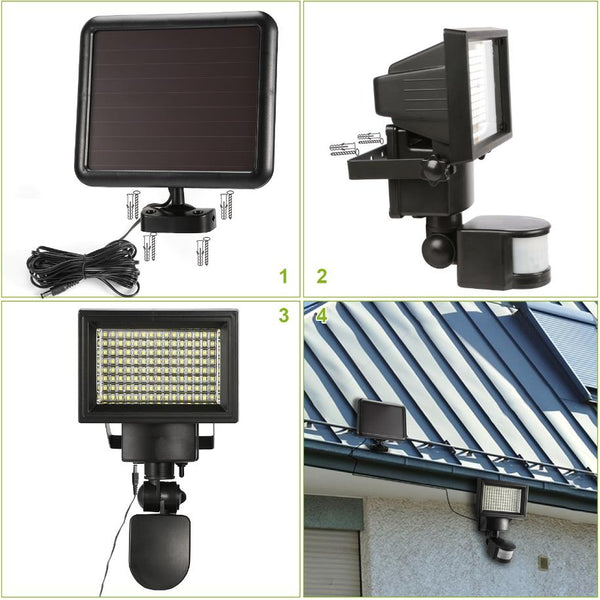 Solar Wall Lights 120 LEDs Flood Lights Outdoor 120° Motion Sensor Separate Panel