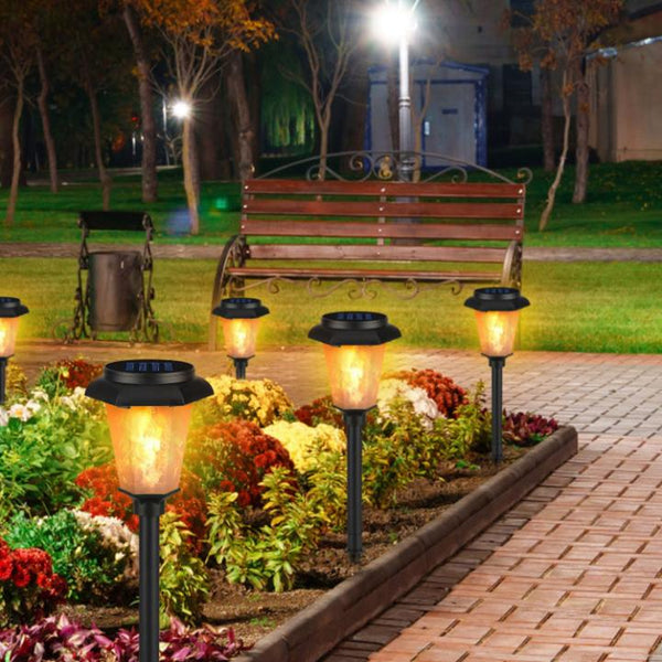 2 Pack Solar Flame Torch Light Flickering Flame Stake Lamp Decorative Landscape Lamp