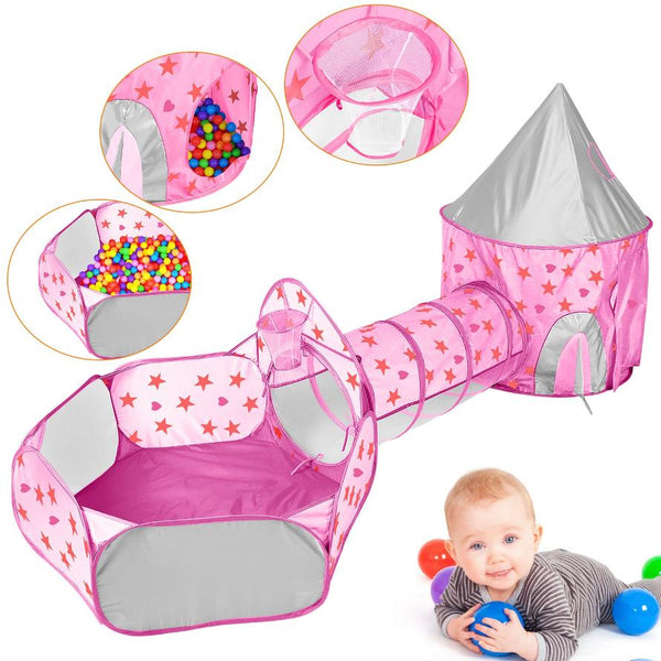 3 In 1 Child Crawl Tunnel Tent Kids Play Ball Pit Set Foldable Play House Pop-up
