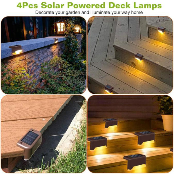 4 Pack Solar Powered LED Step Lights Outdoor Waterproof Dusk To Dawn Sensors