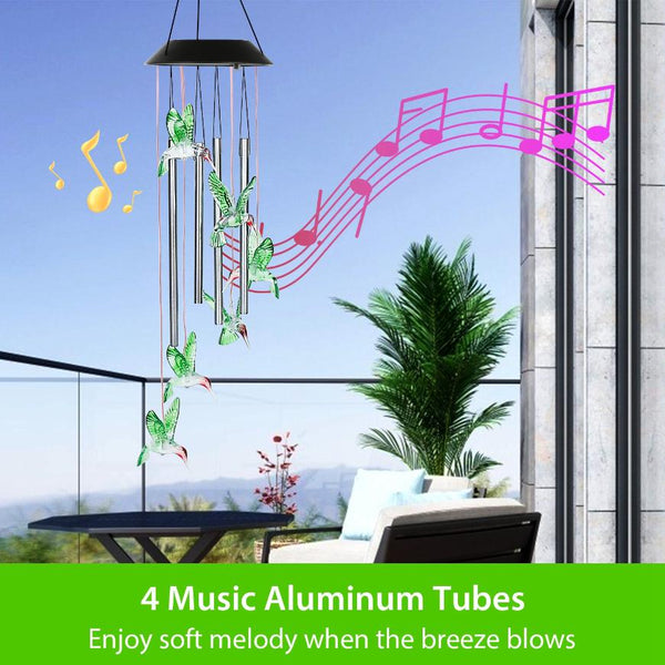 Solar Wind Chime Lights Hummingbird Decorative Lamp 7 Color Changing