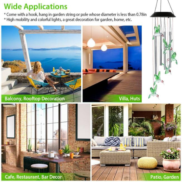 Solar Wind Chime Lights Hummingbird Decorative Lamp 7 Color Changing