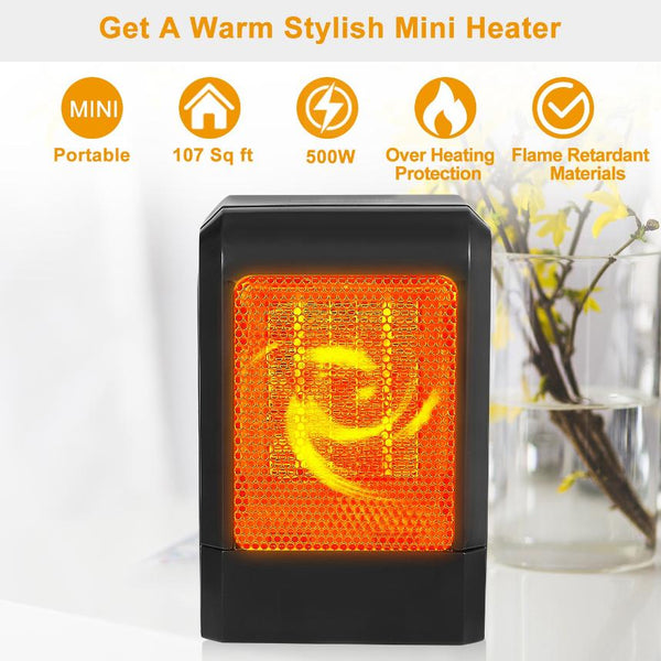 500W Portable Electric Heater PTC Ceramic Heating Fan Space For Personal Use