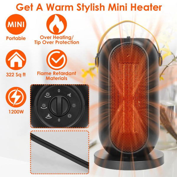 1200W Portable Electric Fan Heater PTC Ceramic Oscillation Low Noise Heating Fan