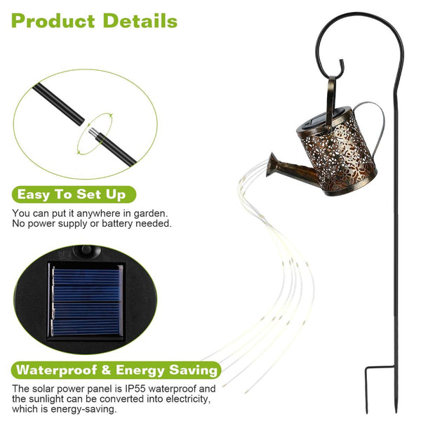 Solar Powered Watering Can Garden Stake Light LED Garden Fairy Decoration