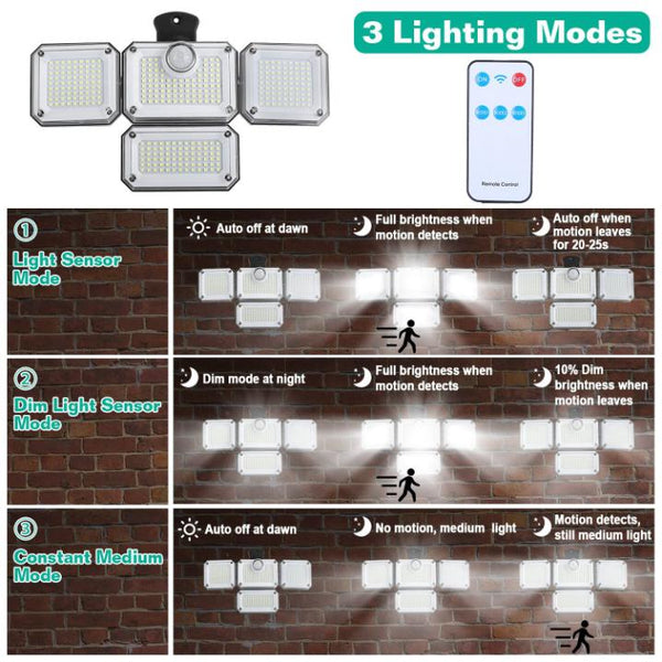2 Pack Solar Powered Wall Lights IP44 Waterproof Motion Sensor Lamps Separate Solar Panel