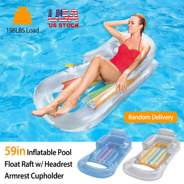 Inflatable Pool Float Raft w/ Headrest Armrest Cupholder Swimming Pool Lounge Air Mat Chair