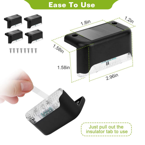 4 Pack Solar LED Step Lights Outdoor Dusk To Dawn Sensors Fence Lamps Stairs Yard Railing