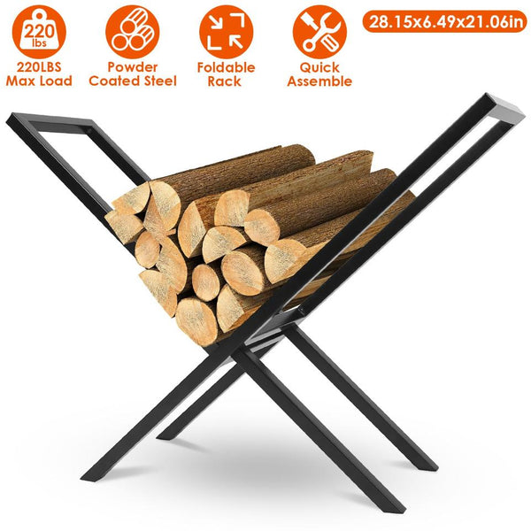 Firewood Log Rack 220LBS Steel Wood Lumber Storage Stacking X Shape Holder