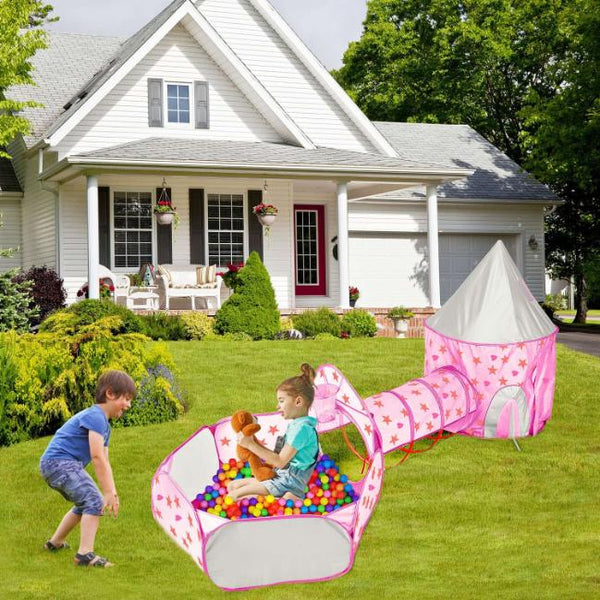 3 In 1 Child Crawl Tunnel Tent Kids Play Ball Pit Set Foldable Play House Pop-up