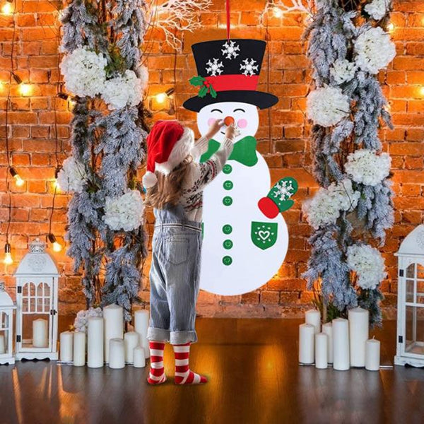 Felt Christmas Snowman Set DIY Hanging Decoration Kit 54Pcs Detachable Ornaments