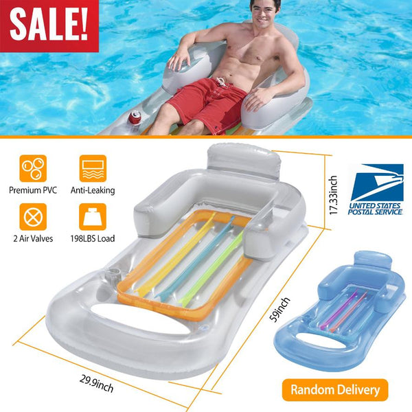 Inflatable Pool Float Raft w/ Headrest Armrest Cupholder Swimming Pool Lounge Air Mat Chair