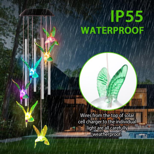 Solar Wind Chime Lights Hummingbird Decorative Lamp 7 Color Changing