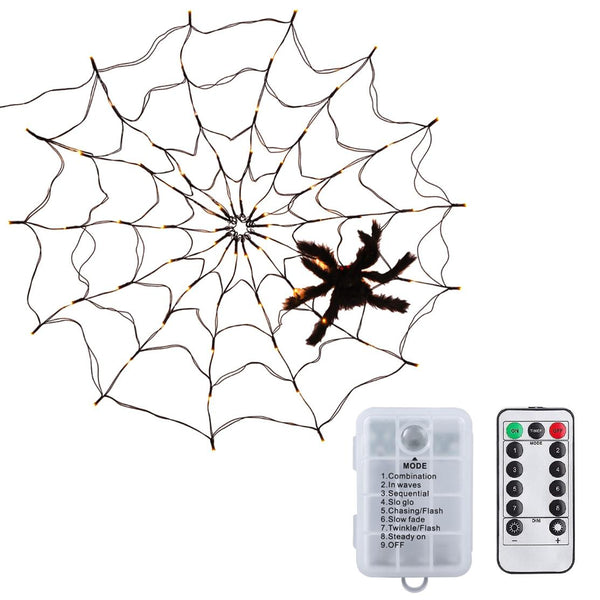 3 FT Spider Web Light Hairy Spider LED Battery Powered Remote Control 8 Lighting Modes