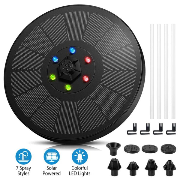 Solar Powered Fountain Pump Floating Bird Bath Pond Pump w/ LED Lights Aquarium Pond