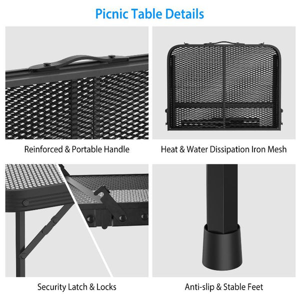 Foldable Camping Table Collapsible Picnic Aluminum Alloy Grill Stand 88LBS Max Load Height Adjustable BBQ Table