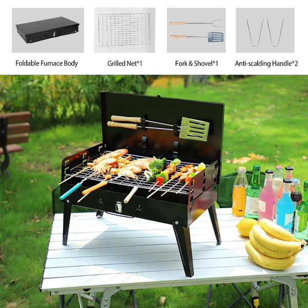 Small Portable Charcoal Grill Foldable BBQ Suitcase Grill Shelf For Outdoor Camping Picnics Garden Grilling