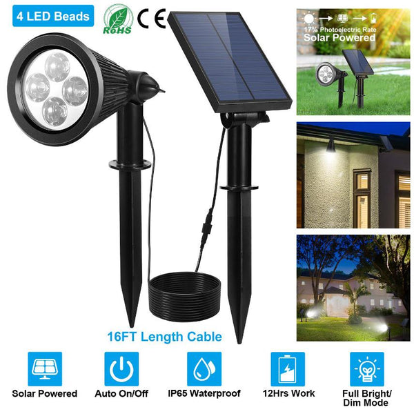 Solar Powered Spotlight Dusk To Dawn Light Wall Path Lawn Garden Lamp Waterproof