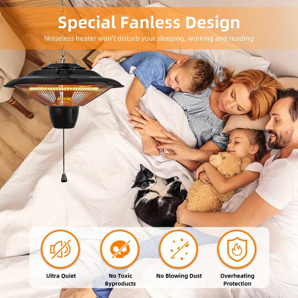 1500W Outdoor Hanging Patio Heater Ultra-Quiet Electric Heating Lamp Ceiling Mounted