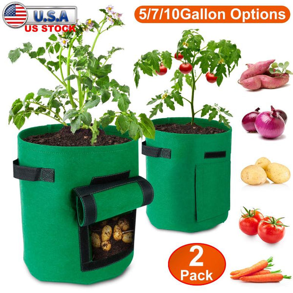 2Pack Plant Growing Bags Potato Vegetable Planter Bags Breathable Planting Fabric Pots w/ Harvest Window 5Gallons