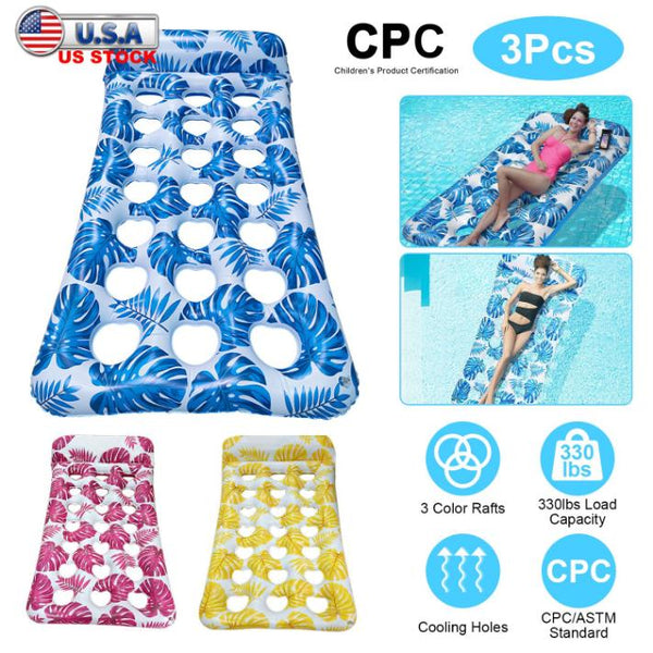 3 Pack Inflatable Pool Float Raft Water Lounge 330lbs Load-Bearing Mattress with Headrest for Adult Swimming Pool Toy Party Beach
