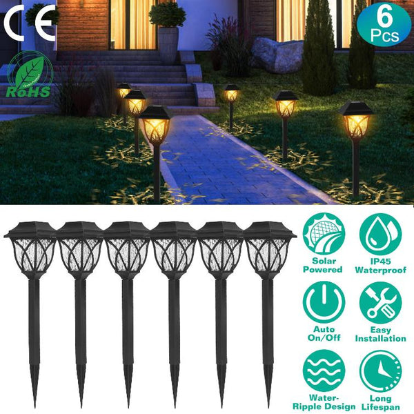 6 Pack Solar Powered Stake Light Decorative Landscape Lamps Waterproof Auto On/Off