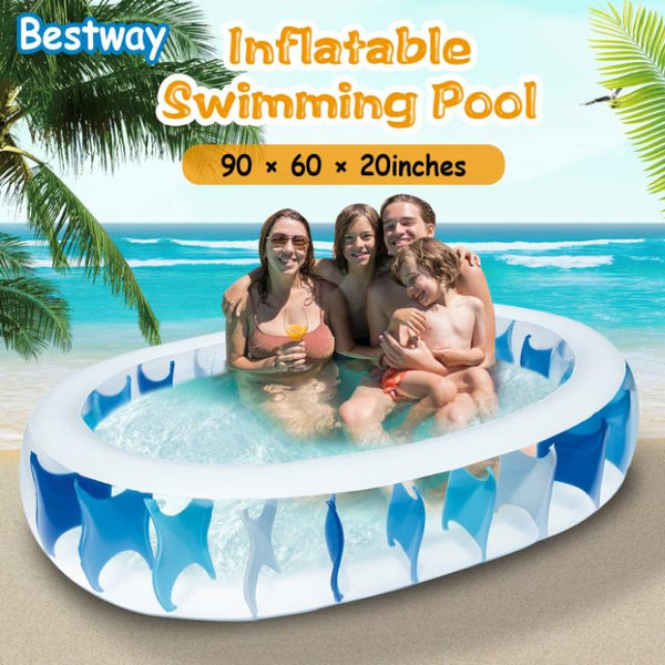 Inflatable Oval Swimming Pool For Kids Blow Up Foldable Swim Ball Pool Backyard Beach 90×60×20 inch