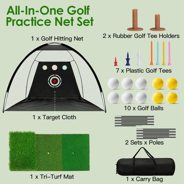 10x7FT Golf Practice Net Golf Training Aids Driving Hitting Nets Turf Golf Mat Target Cloth