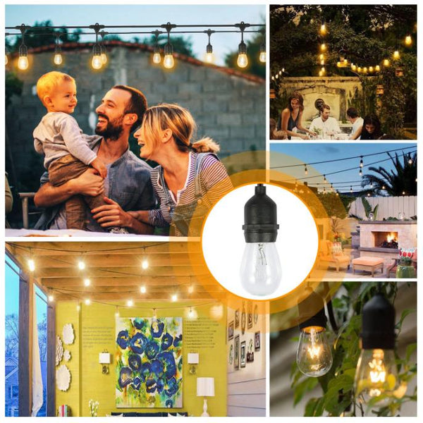 48FT Outdoor String Lights Waterproof Patio Bulbs Commercial Yard Lights Garden Warm