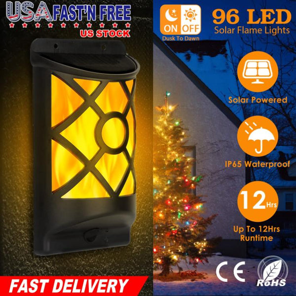 Flame Solar Light Outdoor Flickering Flame Wall Mount Lamp Auto On Off Sensor Landscape Night Lamp