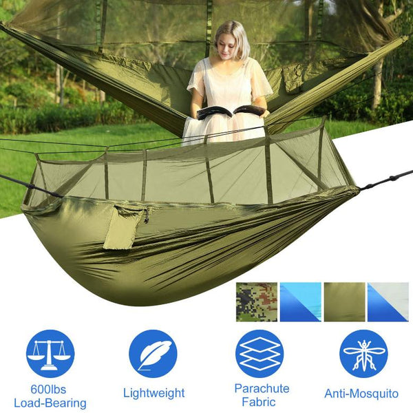 2 Person Hammock w/ Mosquito Net Outdoor Hiking Camping Portable Swing Hanging Bed 600lb Load