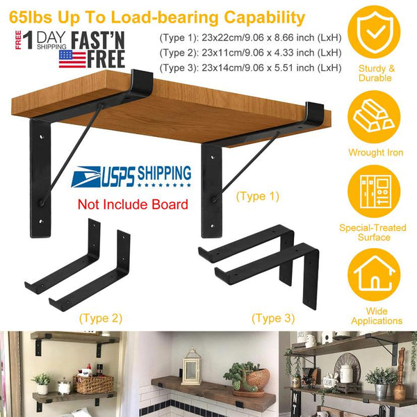 2 Pack Wall Mounted Shelf Bracket L-Shaped Metal Rack Support with Screws Set