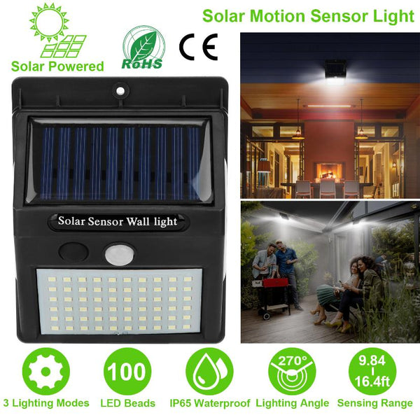 Solar Wall Light Outdoor 100 LEDs PIR Motion Sensor Lamps IP65 Waterproof Lighting