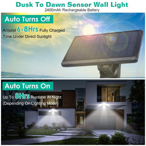 2 Pack Solar Powered Wall Lights IP44 Waterproof Motion Sensor Lamps Separate Solar Panel
