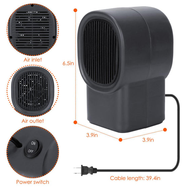 500W Portable Electric Space Heater Mini Fan Heater Personal Small Space Heater