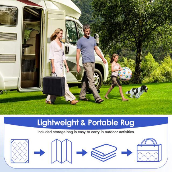 5x8FT Reversible Outdoor Rug Waterproof Mat Carpet Portable Plastic Outdoor Activity for Picnic Patio Deck RV Trip Blue & W