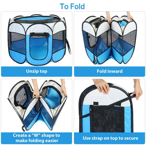 Portable Foldable Pet Tent Exercise Pen Kennel Removable Water Resistant Outdoor Use