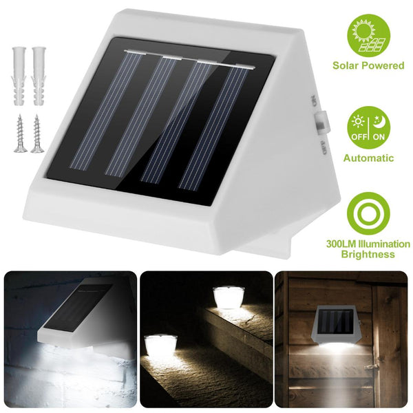 LED Solar Powered Stair Lights Dusk-To-Dawn Waterproof Garden Pathway Patio Fence Lamp