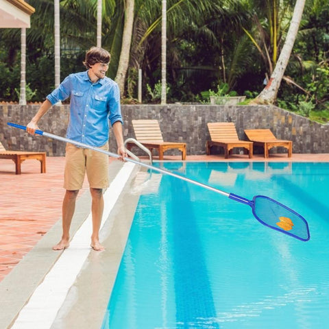Swinging Pool Skimmer Cleaner Mesh Net Leaf Cleaning Scoop Pool Leaf Rake Debris Skimmer w/ Fine Mesh 4 Telescopic Pole Sections For Swimming Pools Ho