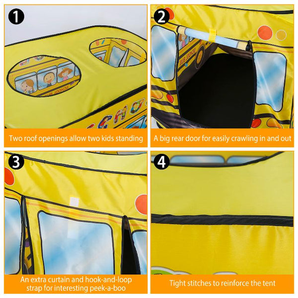 School Bus Kids Play Tent Foldable Pop Up Tent Children Baby Play House