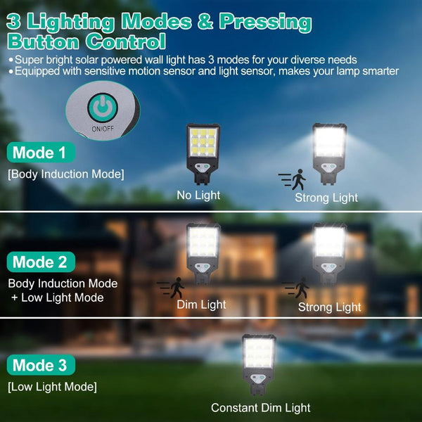 Solar Wall Light Outdoor 264Pcs LED Beads Motion Sensor Wireless Lamps Waterproof Lighting
